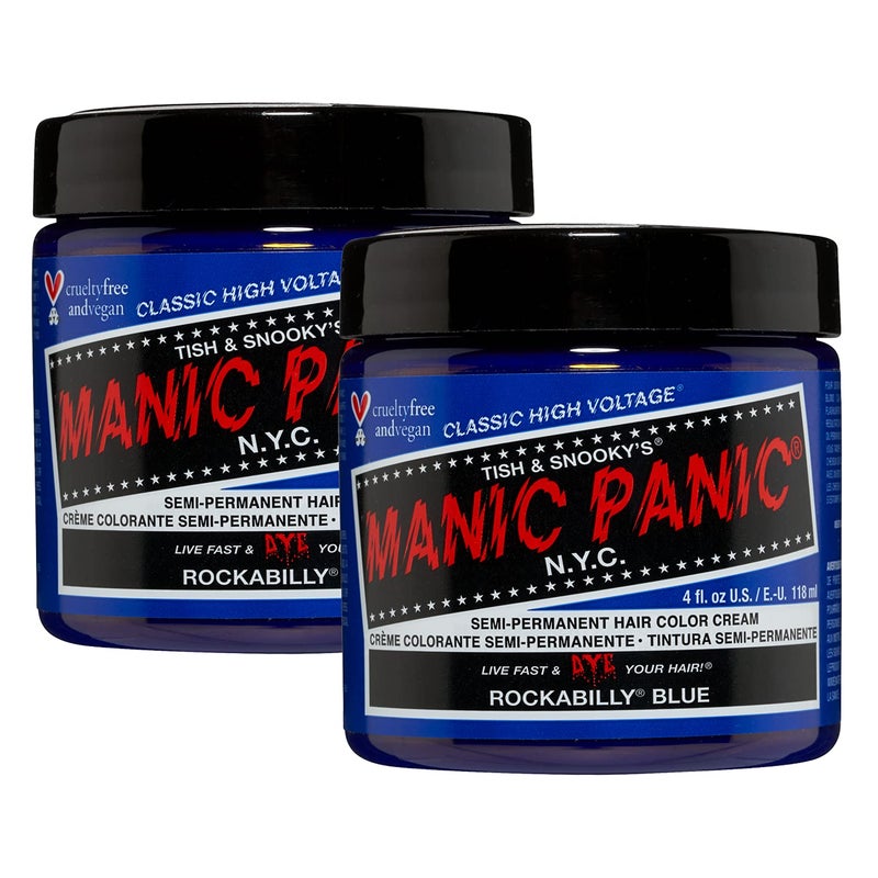 MANIC PANIC Classic Rockabilly Blue Semi Permanent Hair Color True Neutral Blue Hair Dye for Women Men That Lasts 46 Weeks Vegan Ammonia CrueltyFree Create Mix Custom Shades 4oz 2pk