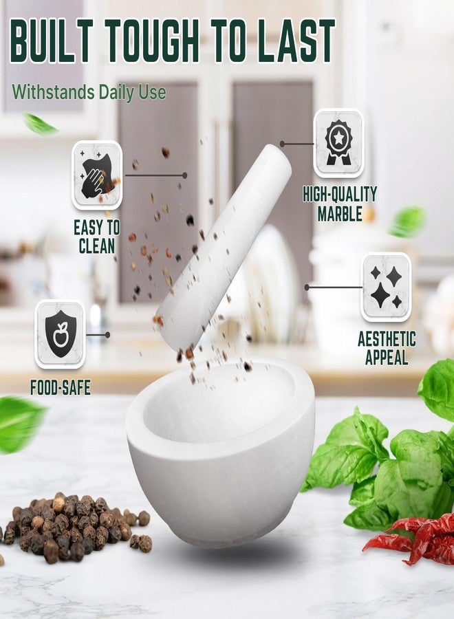 Flexzion Marble Mortar and Pestle Set - Solid Granite Stone Grinder Bowl Holder 5.5 Inch for Guacamole, Herbs, Spices, Garlic, Kitchen, Cooking, Medicine (White) - Image 3