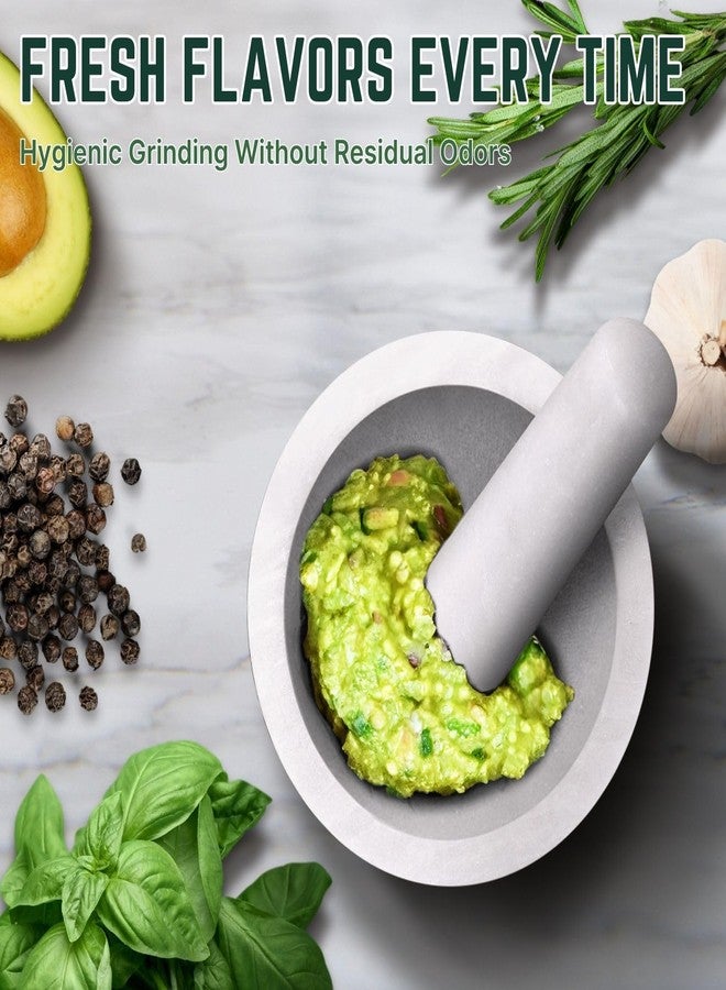 Flexzion Marble Mortar and Pestle Set - Solid Granite Stone Grinder Bowl Holder 5.5 Inch for Guacamole, Herbs, Spices, Garlic, Kitchen, Cooking, Medicine (White) - Image 5