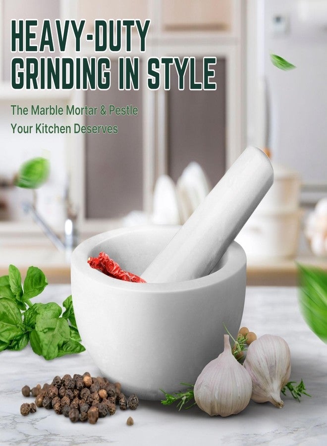 Flexzion Marble Mortar and Pestle Set - Solid Granite Stone Grinder Bowl Holder 5.5 Inch for Guacamole, Herbs, Spices, Garlic, Kitchen, Cooking, Medicine (White) - Image 2