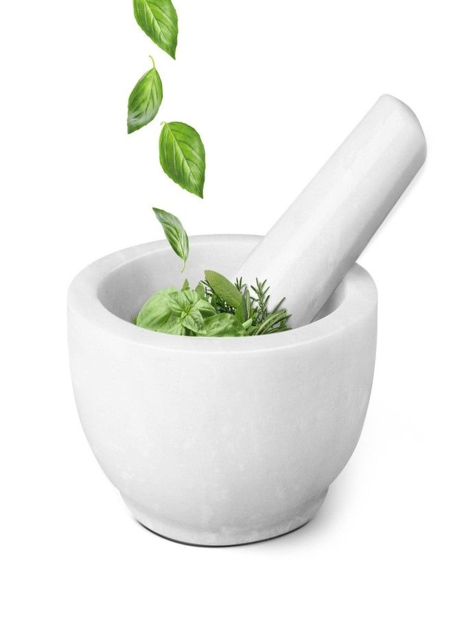 Flexzion Marble Mortar and Pestle Set - Solid Granite Stone Grinder Bowl Holder 5.5 Inch for Guacamole, Herbs, Spices, Garlic, Kitchen, Cooking, Medicine (White) - Image 1