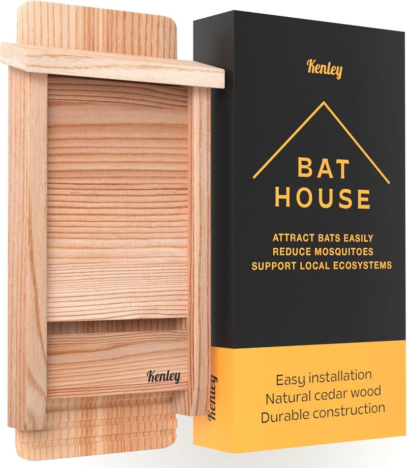 Kenley Bat House - Handcrafted Bat Box for Outside from Cedar Wood - Weatherproof Bat Houses for Outdoors - Bat Boxes Designed to Attract Bats - Easy for Bats to Land and Roost (Natural, One Chamber) - Image 1