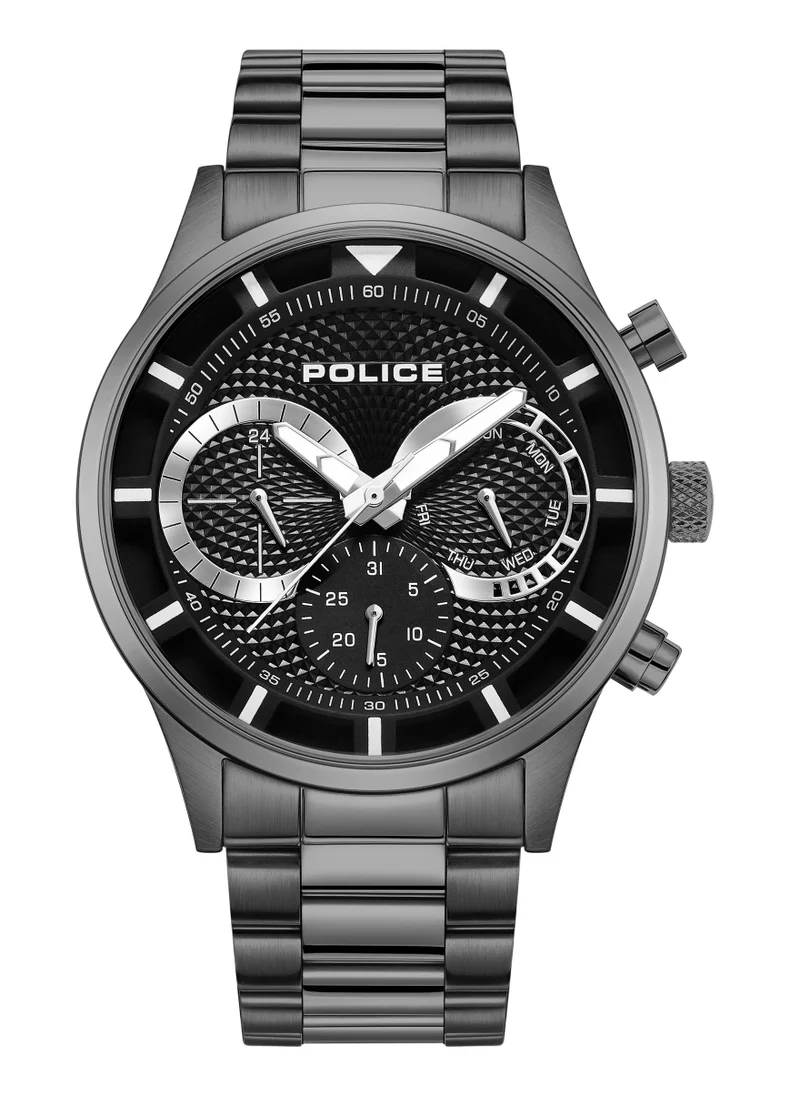 بوليس Police Driver Iii Gun Metal Stainless Steel Bracelet Round Stainless Steel Case Gents Watch