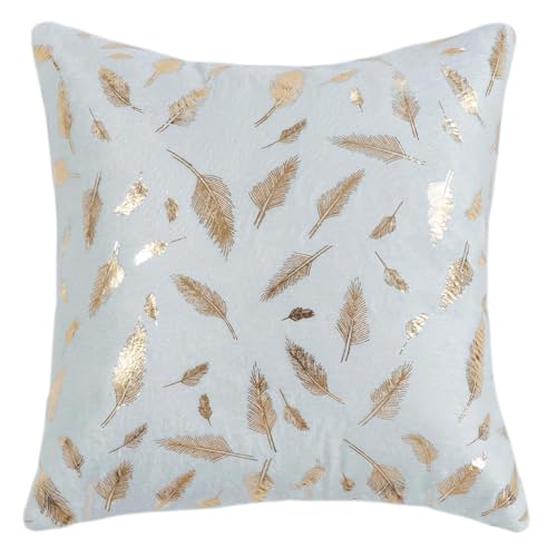 HOMECROWN 16x16 Inch Velvet Cushion Covers Set of 5 – Soft Velvet Fabric Decorative Pillow Covers with Golden Feather Print for Sofa, Couch, Bed & Living Room (White) - Image 3