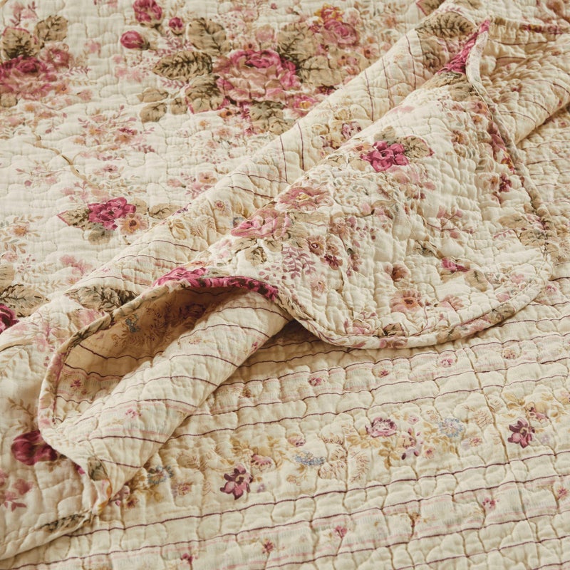 Greenland Home Antique Rose - Classic Traditional Floral - 100% Cotton Quilted Throw Blanket, 50 x 60 inches, Ecru - Image 4