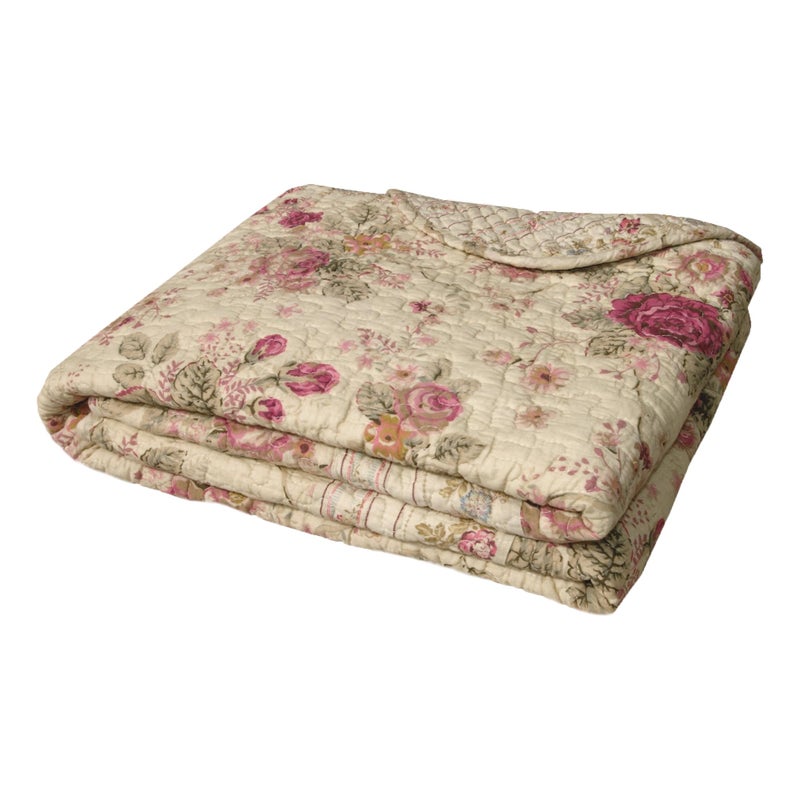 Greenland Home Antique Rose - Classic Traditional Floral - 100% Cotton Quilted Throw Blanket, 50 x 60 inches, Ecru - Image 1