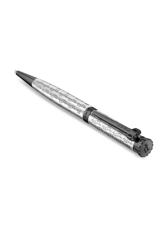 POLICE Gothic Stainless Steel Barrel Twist Ballpoint Pen for Men, Blue Ink