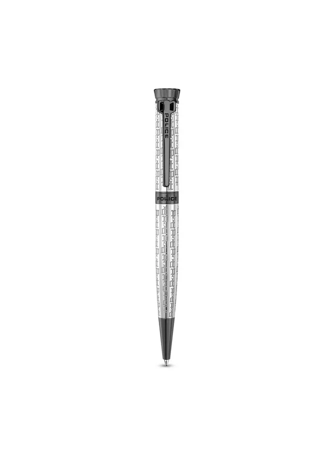POLICE Gothic Stainless Steel Barrel Twist Ballpoint Pen for Men, Blue Ink