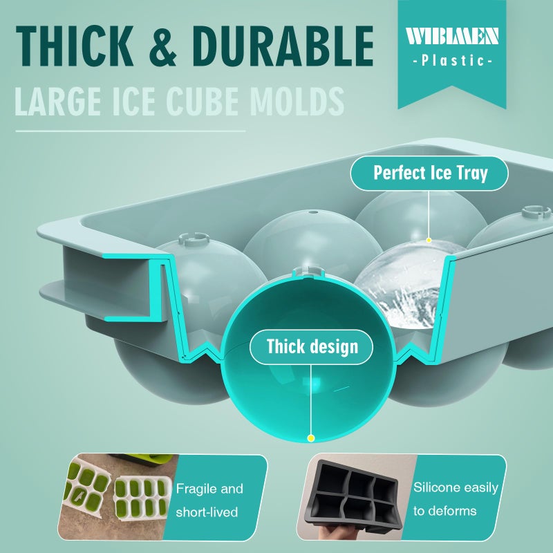 WIBIMEN Large Ice Cube Molds, Big Round Whiskey Ice Cube Trays for Freezer, Easy to Fill & Release, Whiskey Bourbon Cocktail(1.9In*6 Balls- Blue/1 Pack) - Image 5