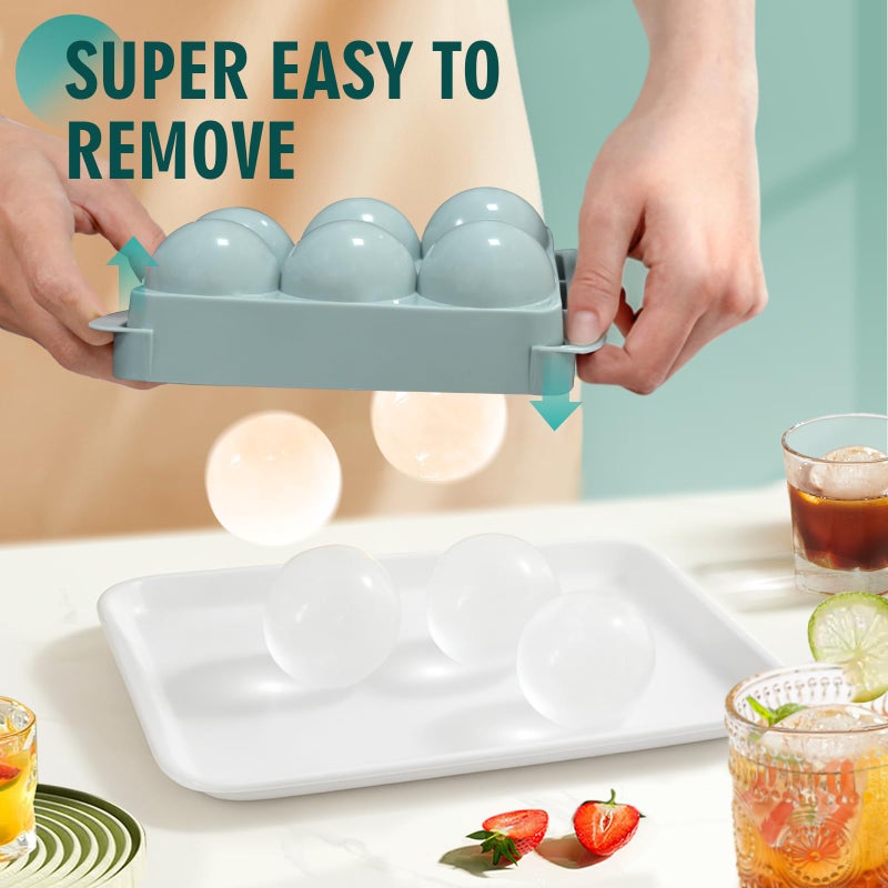 WIBIMEN Large Ice Cube Molds, Big Round Whiskey Ice Cube Trays for Freezer, Easy to Fill & Release, Whiskey Bourbon Cocktail(1.9In*6 Balls- Blue/1 Pack) - Image 2