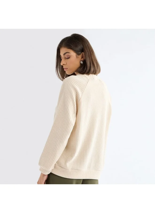 FAV Textured Round Neck Sweatshirt with Raglan Sleeves