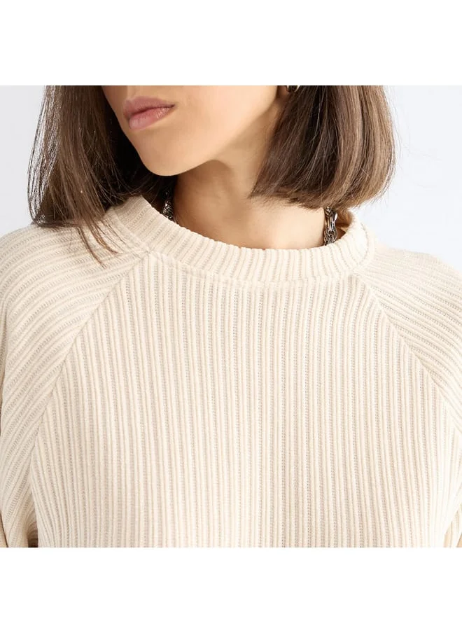 FAV Textured Round Neck Sweatshirt with Raglan Sleeves