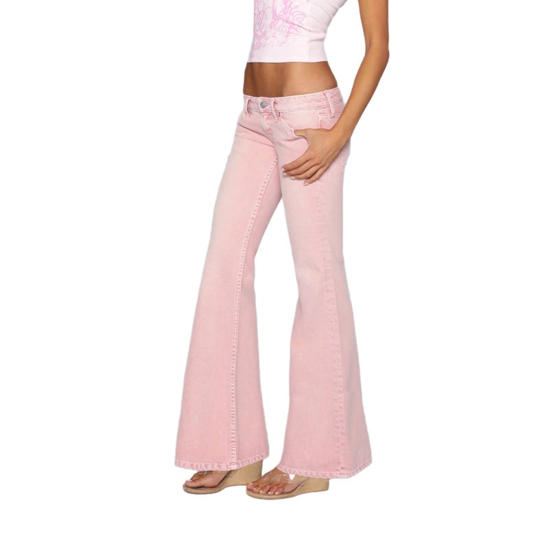 Y2K Low Rise Flared Jeans Women's Pink - Image 5