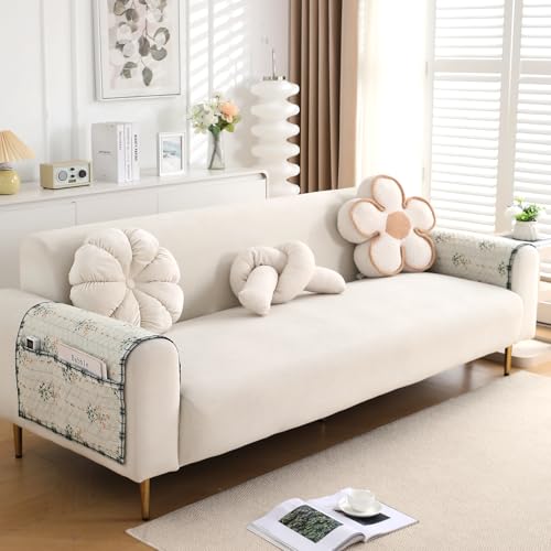 HOKIPO 'HomeHues Series' Printed Quilted Sofa Arm Cover, Pack of 2, Light Green Ash Gypsy Flower (IN-814-L-D5*2) - Image 1
