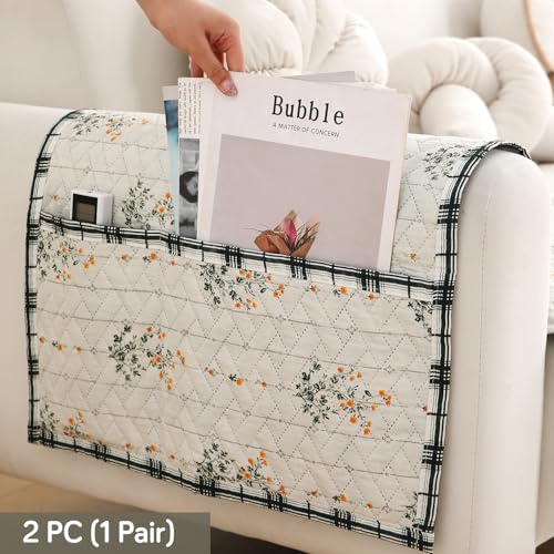 HOKIPO 'HomeHues Series' Printed Quilted Sofa Arm Cover, Pack of 2, Light Green Ash Gypsy Flower (IN-814-L-D5*2) - Image 2