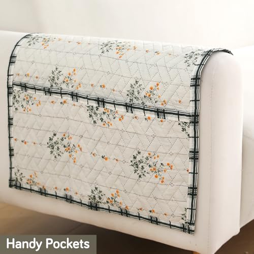 HOKIPO 'HomeHues Series' Printed Quilted Sofa Arm Cover, Pack of 2, Light Green Ash Gypsy Flower (IN-814-L-D5*2) - Image 5