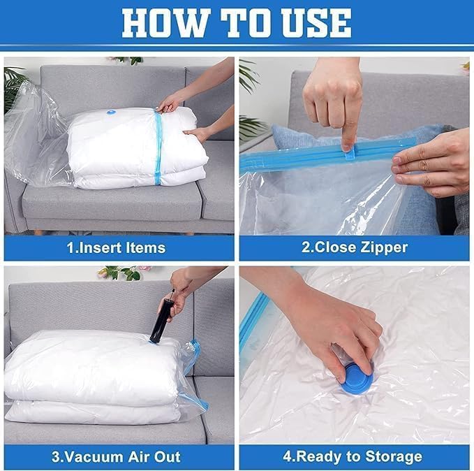 ZONALIYA 5 Pcs Vacuum Bags for Travel with Hand PumpAirtightReusable Space Saver Storage Bags for PackingSealer Bags with Ziplock for ClothsBlanket2 Small 2 Medium 1 Large 5 Pcs - Image 4