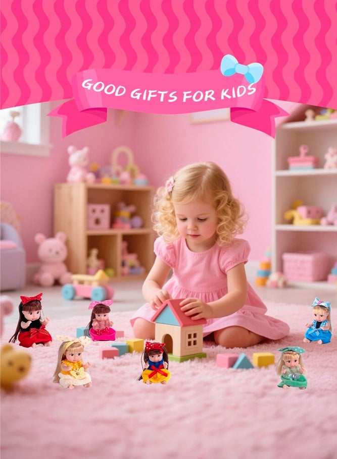 SHABILI 6pcs Mini Fashion Doll Set with PVC Plastic Body and Soft Dress Clothes, 11cm Princess Baby Dolls in Gift Box for Pretend Play Collecting and Room Decor, Toy Gift for Boys and Girls Ages 3+ Years - Image 2