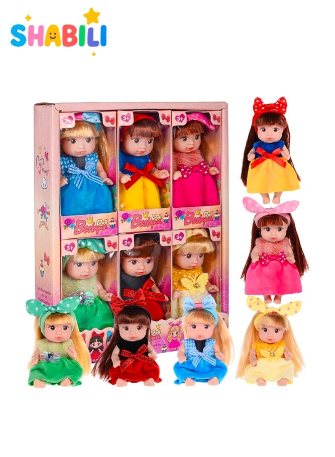 SHABILI 6pcs Mini Fashion Doll Set with PVC Plastic Body and Soft Dress Clothes, 11cm Princess Baby Dolls in Gift Box for Pretend Play Collecting and Room Decor, Toy Gift for Boys and Girls Ages 3+ Years - Image 1