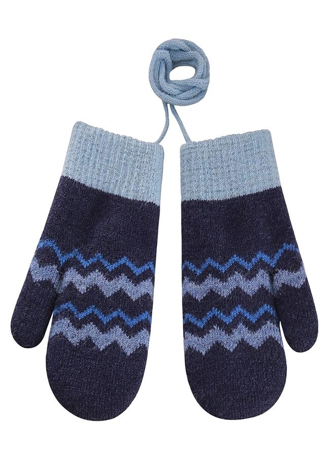 Clobeau Toddler Mittens Cute Wave Winter Wool Insulated Magic Thermal Glove Knit Mittens on String for Boy Girl1-3T Xmas Snow Mitten - Image 1