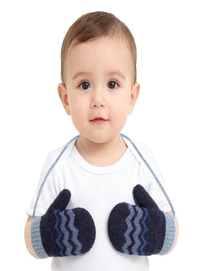 Clobeau Toddler Mittens Cute Wave Winter Wool Insulated Magic Thermal Glove Knit Mittens on String for Boy Girl1-3T Xmas Snow Mitten - Image 2