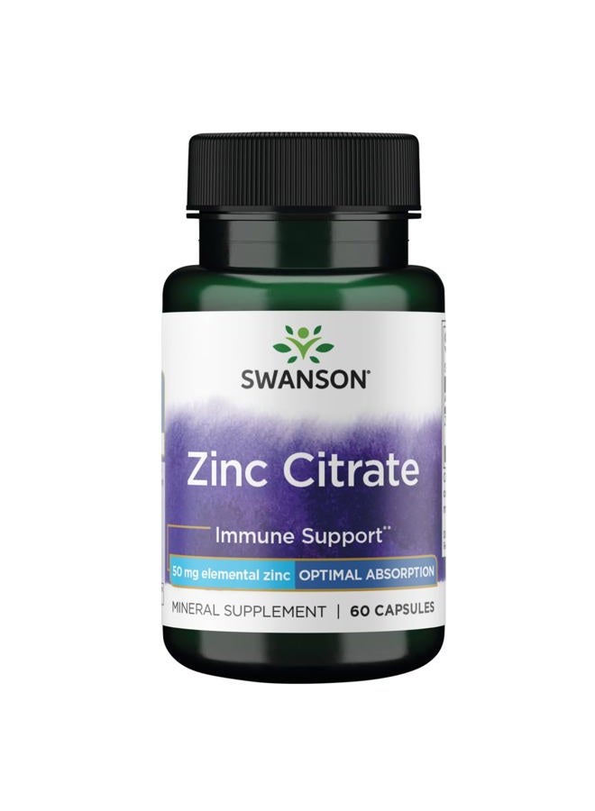 SWANSON Zinc Citrate Immune Support Prostate Health 50 Milligrams 60 Capsules - Image 1
