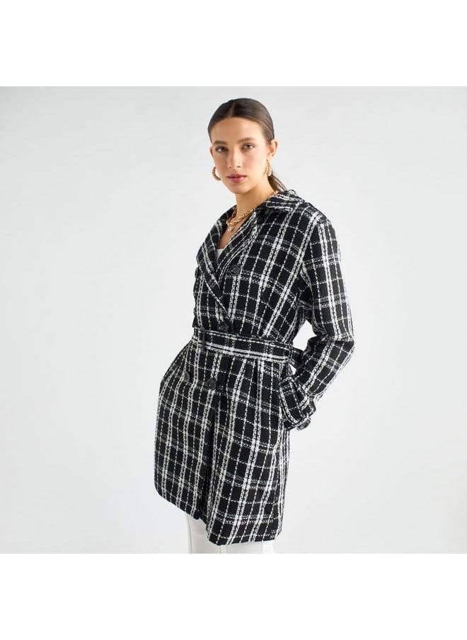 FAV Checked Trench Coat with Belt and Notch Lapel  - Image 1