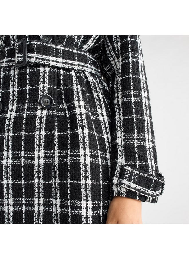 FAV Checked Trench Coat with Belt and Notch Lapel  - Image 4