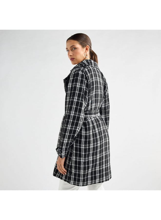 FAV Checked Trench Coat with Belt and Notch Lapel  - Image 3