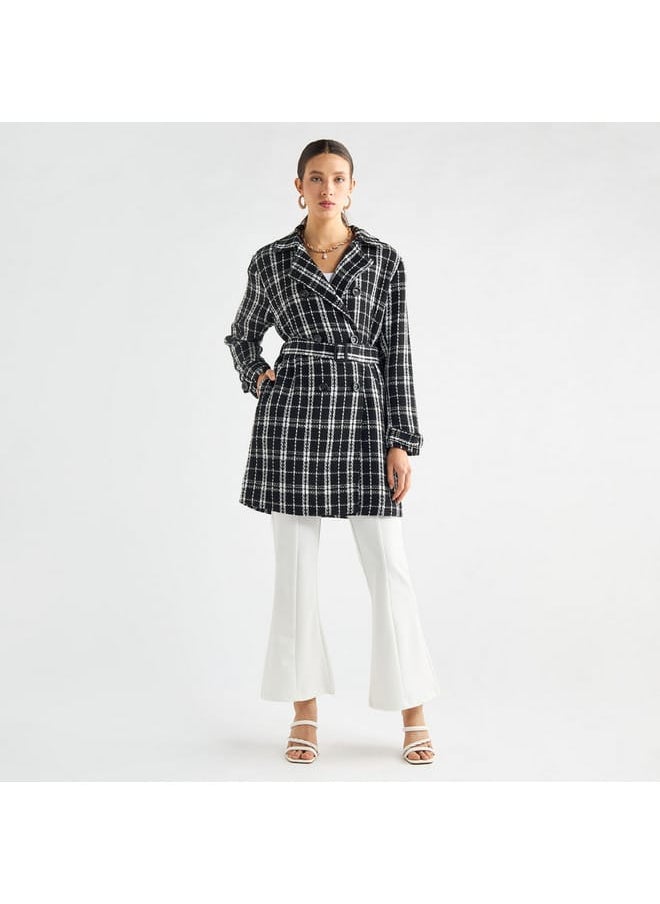 FAV Checked Trench Coat with Belt and Notch Lapel  - Image 2