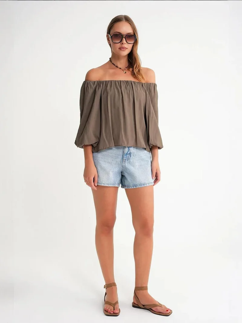 MixRay Mixray Modal Blended Blouse with Madonna Collar and Ruffle Detail