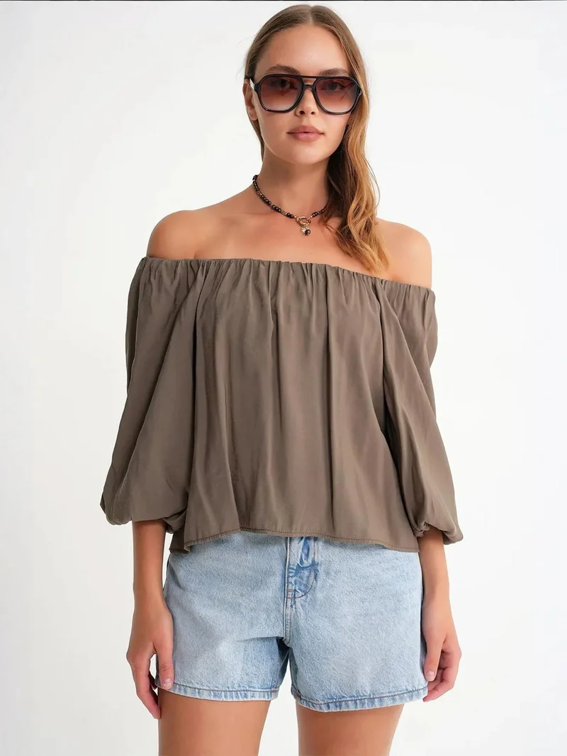 Mixray Modal Blended Blouse with Madonna Collar and Ruffle Detail