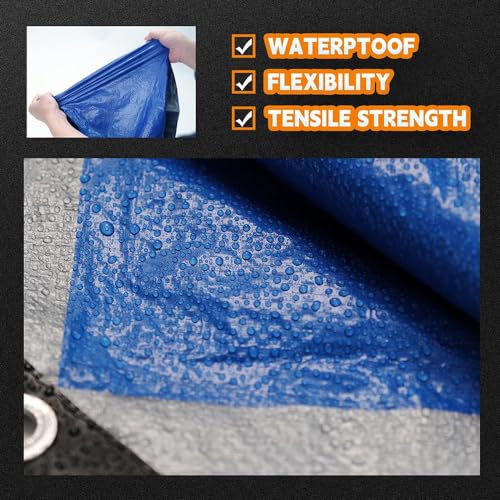 RAINDEWAY Small Tarps Waterproof 3x3 Feet（Pack of 2） 5.5 Mil Thick, Multipurpose Waterproof Poly Tarp Cover，Camping Tarpaulin Silver/Blue Tarp Finished Size - Image 4