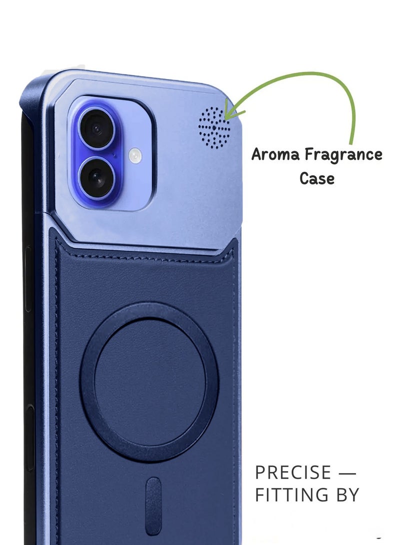 Wtech Apple iPhone 16 Plus 5G 2024 Metal Frameless Case Metallic Vegan Leather Magsafe Support Hard Case Cover (MCMPMN) - Navy Blue - Image 3