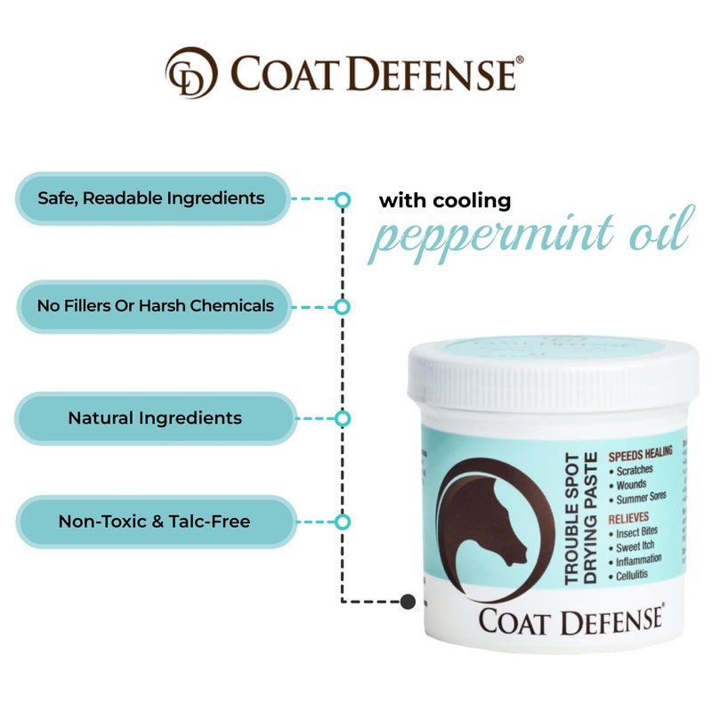COAT DEFENSE Trouble Spot Drying Paste for Horses - Natural Equine Wound Care That Provides Safe & Effective Relief from Scratches, Sweet Itch, Summer Sores, Proud Flesh, Mud Fever, Girth Rot (24 Oz) - Image 3