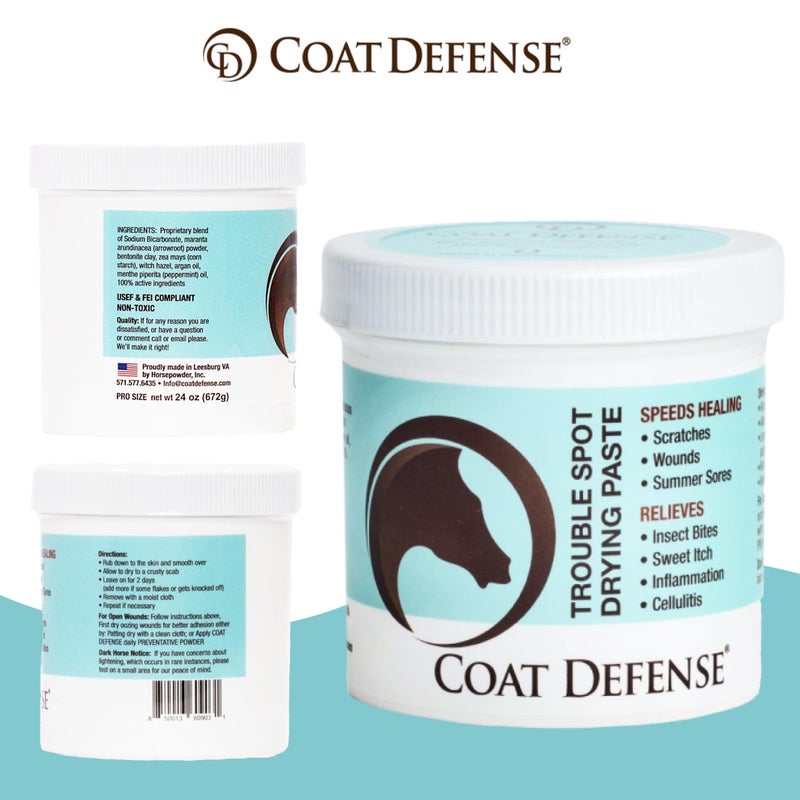 COAT DEFENSE Trouble Spot Drying Paste for Horses - Natural Equine Wound Care That Provides Safe & Effective Relief from Scratches, Sweet Itch, Summer Sores, Proud Flesh, Mud Fever, Girth Rot (24 Oz) - Image 5