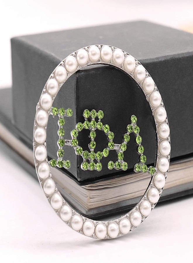 HUSURU Sparking Crystal Pearl Greek Letter Incorporated Iotaphi Brooch Pin White Green Business Women Club Sorority Gifts Jewelry - Image 2