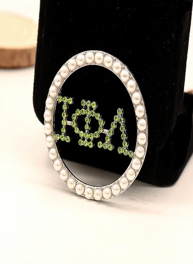 HUSURU Sparking Crystal Pearl Greek Letter Incorporated Iotaphi Brooch Pin White Green Business Women Club Sorority Gifts Jewelry - Image 4