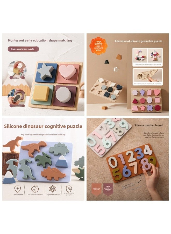 Food Grade Silicone Educational Toys Early Learning Shape Recognition Puzzle Children Wooden 3D Assembly Board Baby Fun Playset-Color:Yellow Numbers Puzzle - Image 2