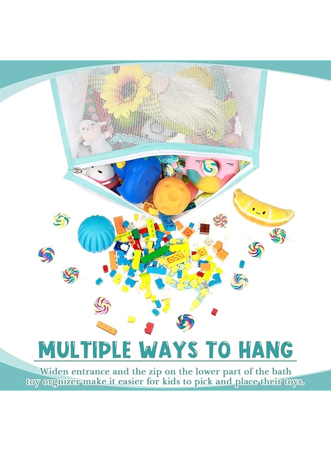 سيوسي منظم ألعاب شبكي مكون من قطعتين لتخزين ألعاب الأطفال مع 4 خطافات شفط ولصق، حامل دش شبكي لألعاب حوض الاستحمام، حامل ألعاب حوض الاستحمام المثالي للأطفال والصغار (أزرق) - Image 4