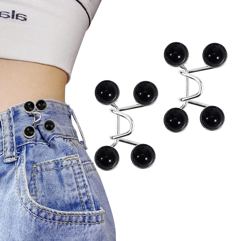 HEAVY DRIVER® 2pcs Pant Waist Tightener, Adjustable Waist Buckle Set, Extra Button for Jeans to Make Tighter, Instant Jeans Button Pins for Pants Jeans Skirts, No Sewing Required (Pearl Black) - Image 1
