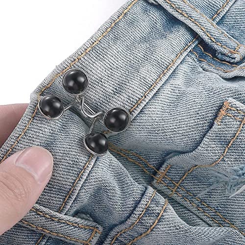 HEAVY DRIVER® 2pcs Pant Waist Tightener, Adjustable Waist Buckle Set, Extra Button for Jeans to Make Tighter, Instant Jeans Button Pins for Pants Jeans Skirts, No Sewing Required (Pearl Black) - Image 2