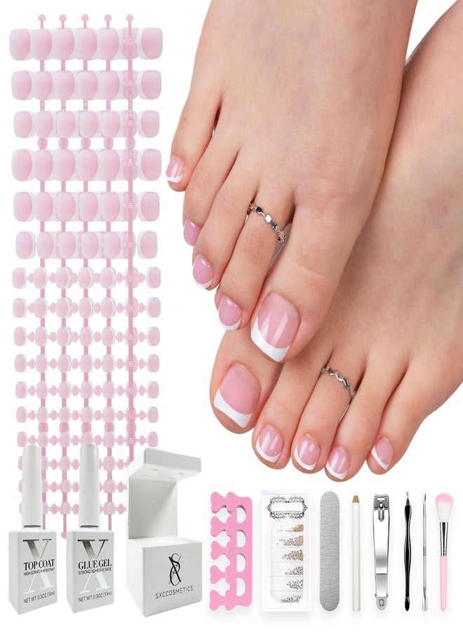 SXC Cosmetics X-Pro Tips French Tip Press On Toenails for Women, Acrylic Soft Gel System (Short French Pink, Short) - Image 1