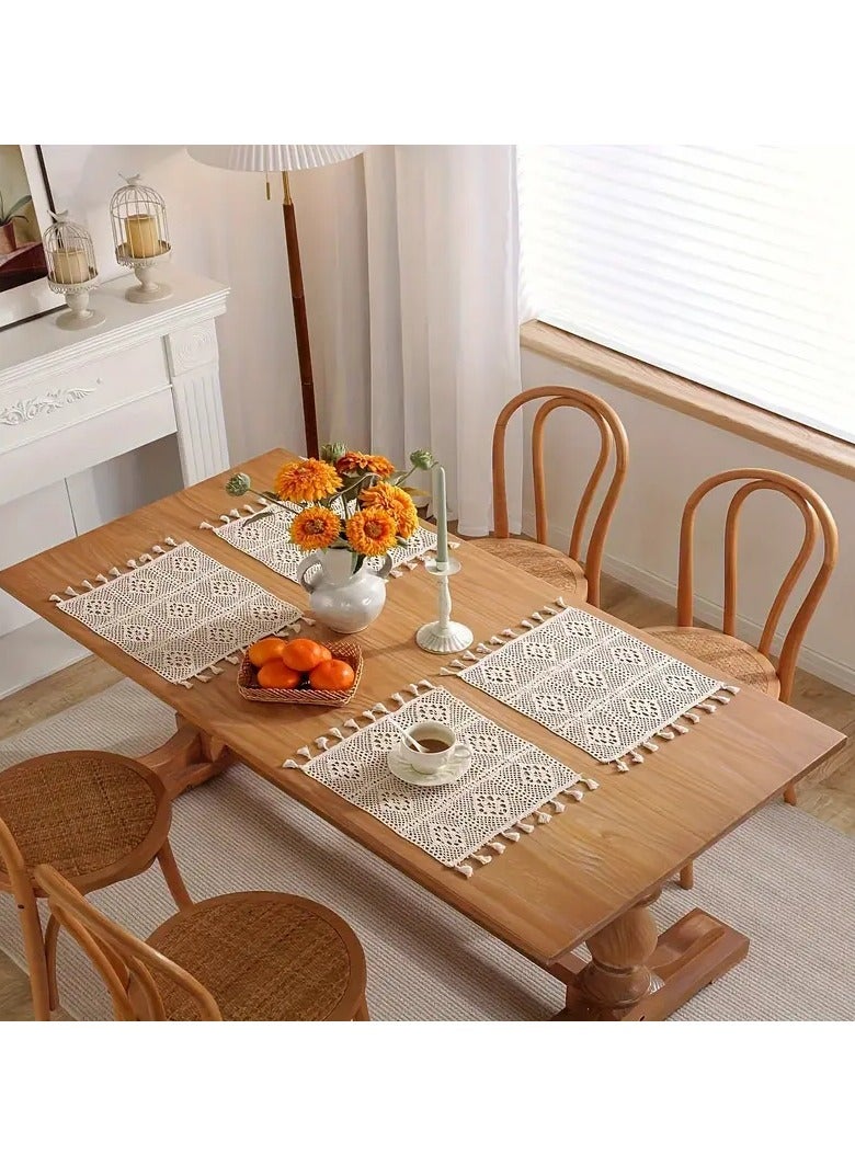 Country Style Crochet Tablecloth Hollow Tassel Runner Pattern Suitable for Coffee Table, Dining  - Image 5