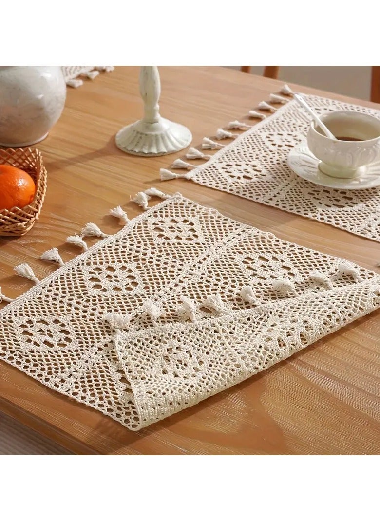 Country Style Crochet Tablecloth Hollow Tassel Runner Pattern Suitable for Coffee Table, Dining  - Image 3