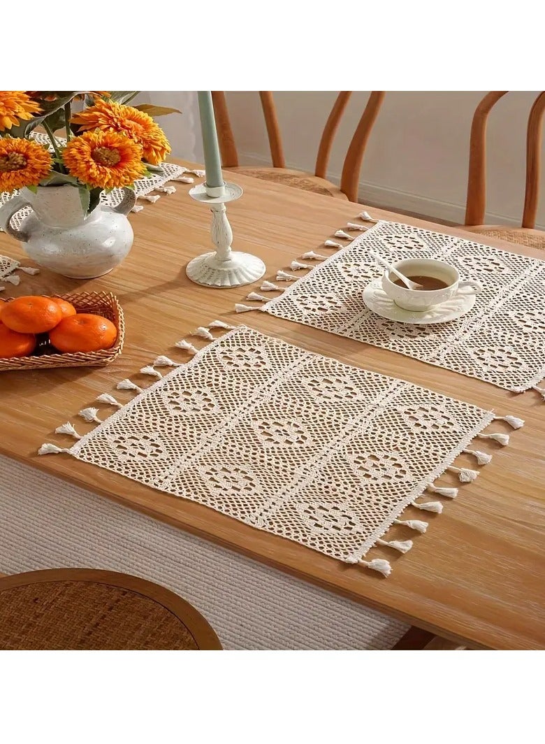 Country Style Crochet Tablecloth Hollow Tassel Runner Pattern Suitable for Coffee Table, Dining  - Image 1