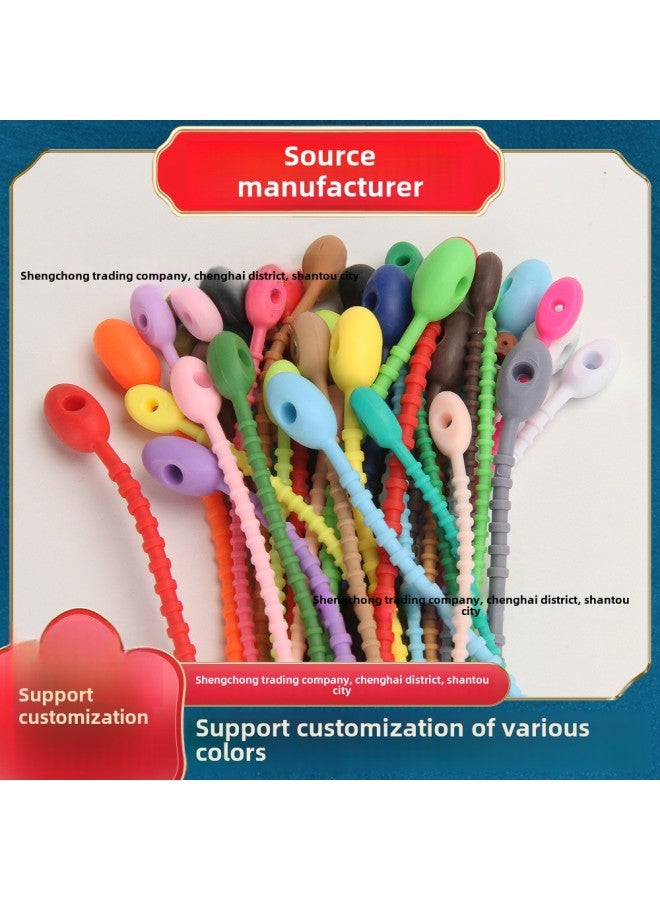 Loquat Soft Adhesive Cable Tie Data Line Storage Finishing Winder DIY Keychain Jewelry Blind Box Pendant Color Hanging-Color:Green - Image 2