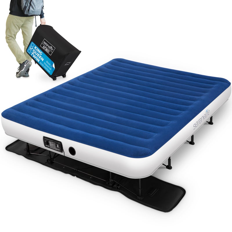 SereneLife SereneLife EZ Bed Air Mattress with Frame and Rolling Case SelfInflating Airbed with Built in Pump for Travel and Hosting Queen