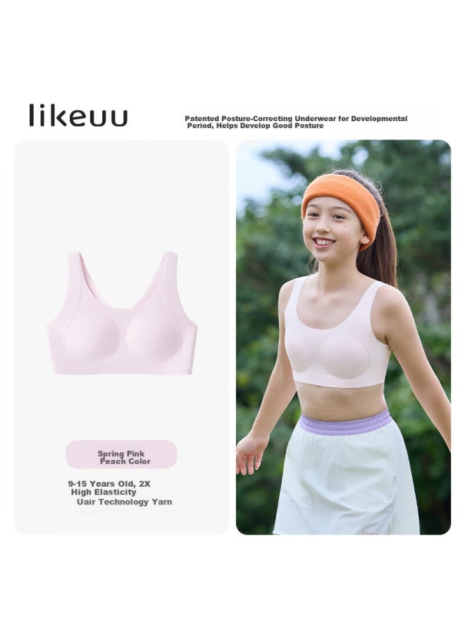 Ubras Girls' Sports Bra For Middle School Students, Teenage Girls, Children, Big Girls, Spring Pink And Peach Color, One Size - Image 1