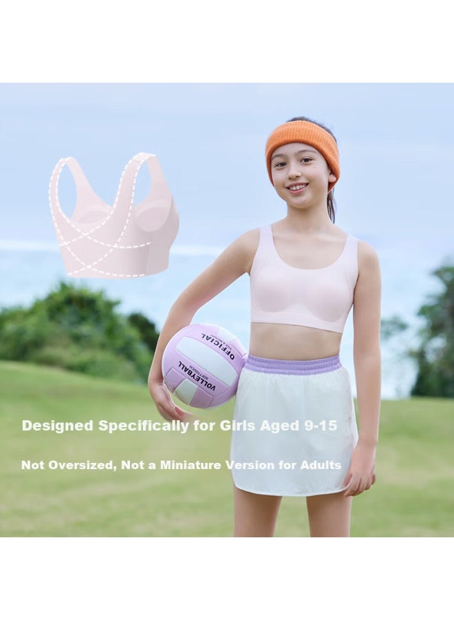 Ubras Girls' Sports Bra For Middle School Students, Teenage Girls, Children, Big Girls, Spring Pink And Peach Color, One Size - Image 4